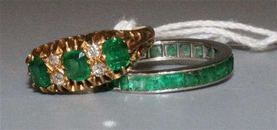 18ct gold emerald and diamond ring and emerald eternity ring(-)